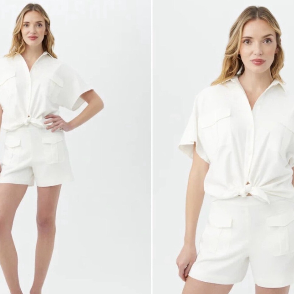 White Utility Pocket SHORT BARBONICI Trina Turk Linen Blend Jcrew Doen xs